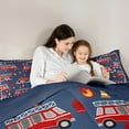 thumbnail image 4 of Homewish Fire Engine Print 7-Piece Bedding Comforter Set,Cute Stars Pattern King Bedding Sets,Deepblue Red Bed Sheets For Kids,Microfiber Bedroom Decor Reversible, 4 of 8