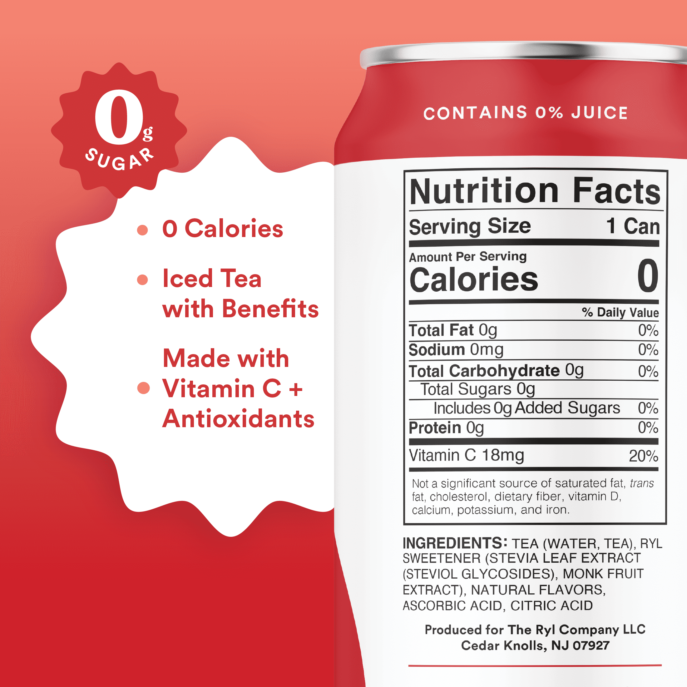 (12 pack) Ryl Iced Tea Raspberry, Zero Sugar Black Tea, Antioxidant Superblend, 16 fl oz Ready-to-Drink Can, No Artificial Sweeteners
