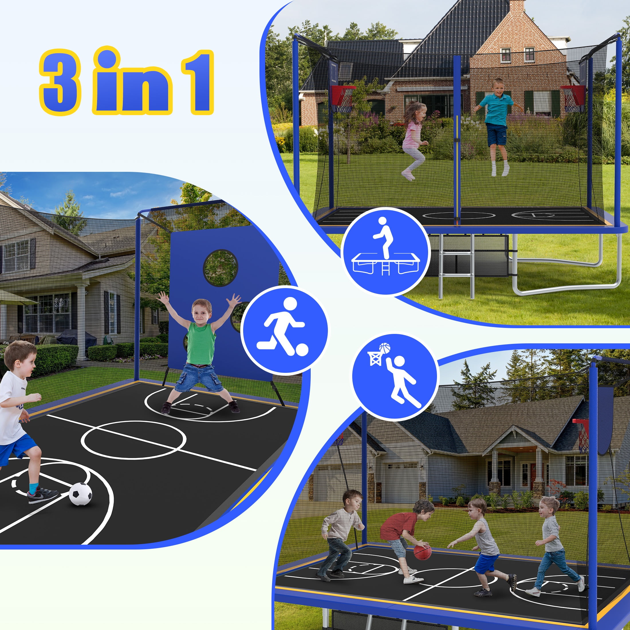 Large Rectangle Trampoline for Kids and Adults, 1600LBS Weight Capacity 8 ×12ft Recreational Trampoline with Enclosure Net&Basketball Hoop, Segmart Galvanized Heavy Duty Outdoor Trampolines for Patio