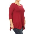 thumbnail image 2 of Women's Plus size Knit Tunic Tops Asymmetrical 3/4 Sleeve V-Neck Flowy Blouse, 2 of 5