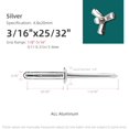 thumbnail image 2 of HLONK 50Pcs Tri-Fold Aluminum Blind Rivets Tri Grip Exploding Assortment Bulb Style Pop Rivets for Automotive  Soft or Plastic Materials (Silver  5/32"x35/64"), 2 of 8