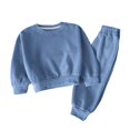 thumbnail image 2 of Afuyipoi Kids Waffle Knit Long Sleeve Sweatshirt and Pants 2-Piece Activewear Set 1-11Y Blue Size 10, 2 of 5