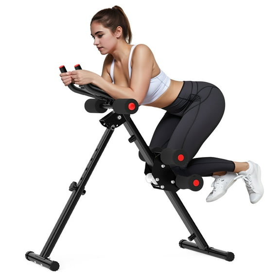 Relifesports Ab Machine, ab Workout Equipment for Home Gym, Height Adjustable ab Trainer, Foldable Fitness Equipment with LCD Monitor, Black and Red