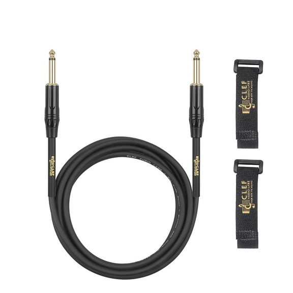 Clef Audio Labs 6.35mm TS to 6.35mm TS, Black Zinc Alloy Shell/PVC Jacket -15FT-1PK