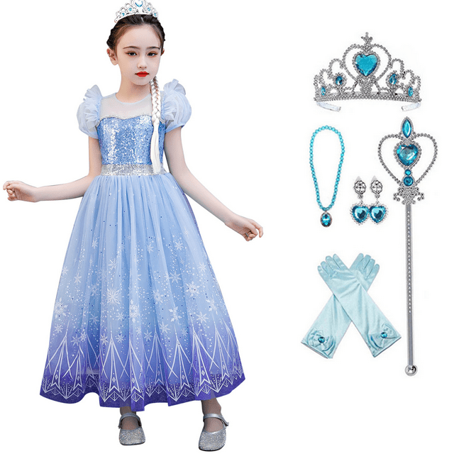 Robe de Princesse pour Filles - Déguisement de Fête d'Anniversaire de Luxe à Paillettes pour Filles de 2 à 10 Ans avec de Riches Accessoires