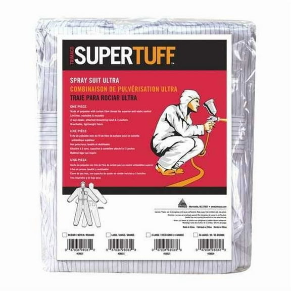 TRIMACO SuperTuff 28033 Painter's Ultra Spray Suit, X-Large, White, Polyester/Carbon Fiber Thread