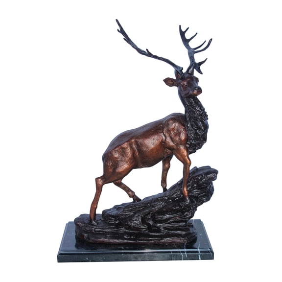 Nifao Bronze Statue of Deer Walking on Rocks, Elegant Wildlife Decor – Home Decor Sculpture, 15"L x 7"W x 21"H