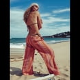 thumbnail image 4 of Pantalones de Rayas para Mujer, Cintura Alta, Pierna , Algodón y , Moda Playera, Cintura Elástica, Pantalones Casuales Sueltos. Naranja M, 4 of 7