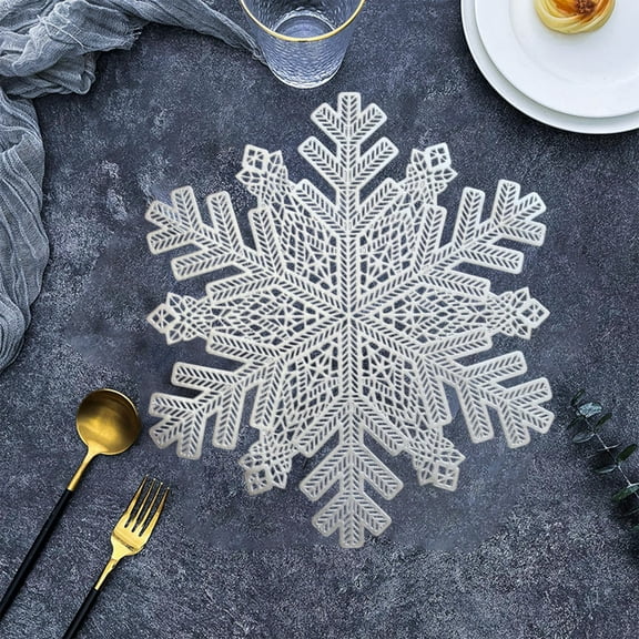 Eespoir Round Snowflake Silver Placemats, Stain-resistants Heat-resistants Table Placemats, Decorative Placemats, for Family Gatherings, Holidays, Christmas, Parties Decor