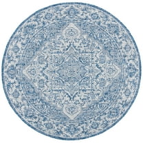 SAFAVIEH Courtyard Joey Medallion Indoor/Outdoor Area Rug, Navy/Light Grey, 6'7" x 6'7" Round