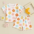 thumbnail image 2 of Okbabeha Toddler Girl Summer Clothes Baby Girls Floral T Shirt Shorts Set Infant Boho Flower Outfit 2pcs Matching Suit, 2 of 7