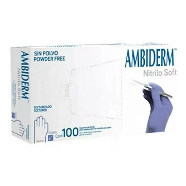 Guantes descartables antideslizantes Ambiderm Soft color violeta talle PP de nitrilo x 100 unidades