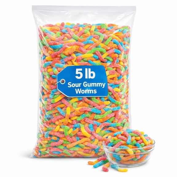 Sour Brite Crawlers Candy, Gummy Worms Sour Candy, 5 Pound Bulk Bag 00134
