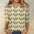 thumbnail image 2 of Mardi Gras Tshirts Shirts for Women Carnival Themed Graphic Printed 3/4 Length Sleeve Womens Tops Round Neck Holiday Party Blouse Tee, 2 of 5