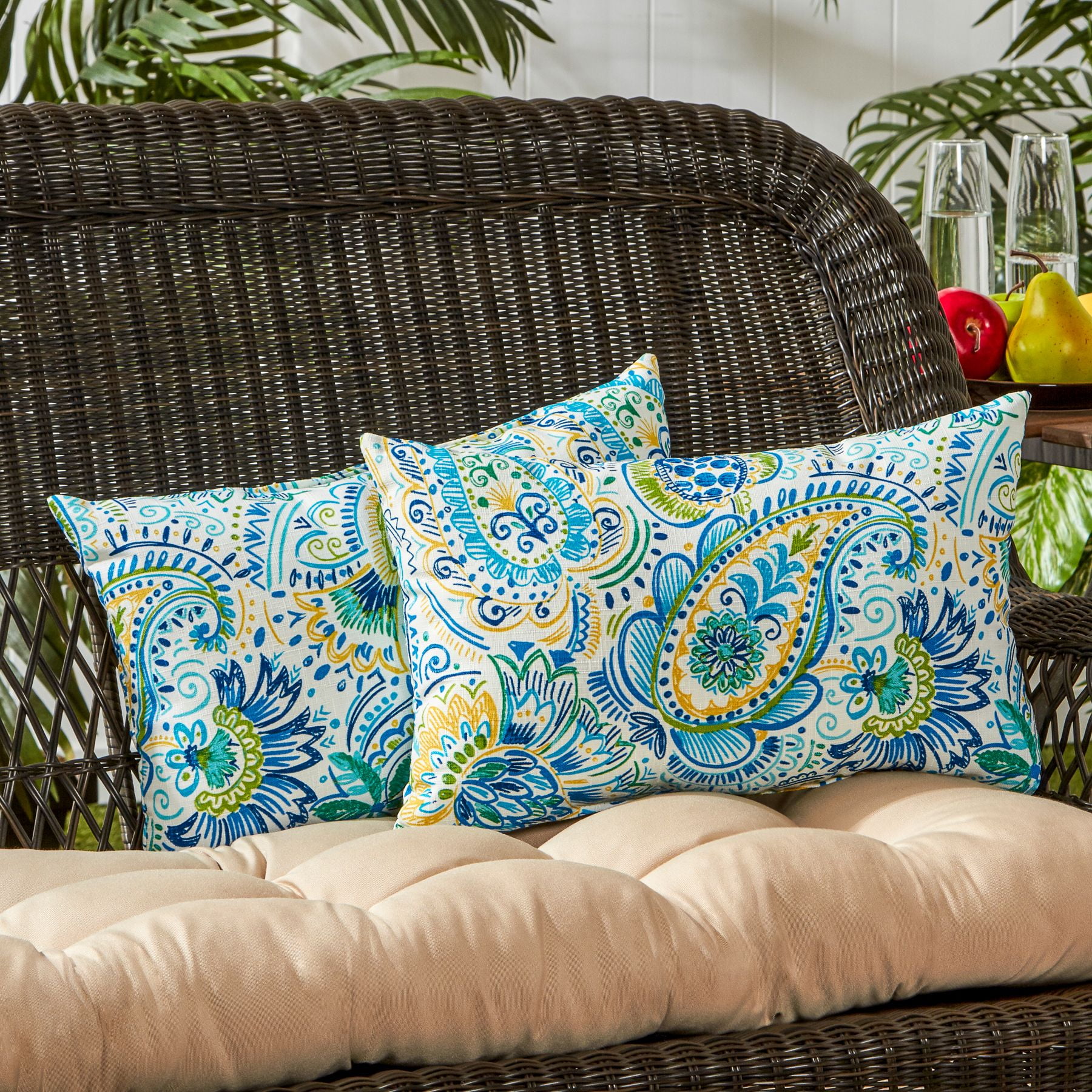 Greendale Home Fashions 19'' x 12'' Reversible Outdoor Throw Pillow, Set of 2, Baltic