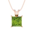 thumbnail image 4 of Clara Pucci 18K Rose Solid Hypoallergenic Gold 2Ct Natural Peridot Princess Cut Solitaire Designer Necklace Pendant For August, 4 of 7