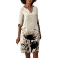 thumbnail image 1 of SMihono Robe Bohème d'Été pour Femmes Grande Taille Mode pour Femmes Col en V Manches Mi-Longues Robe Chandail Imprimée, 1 of 4