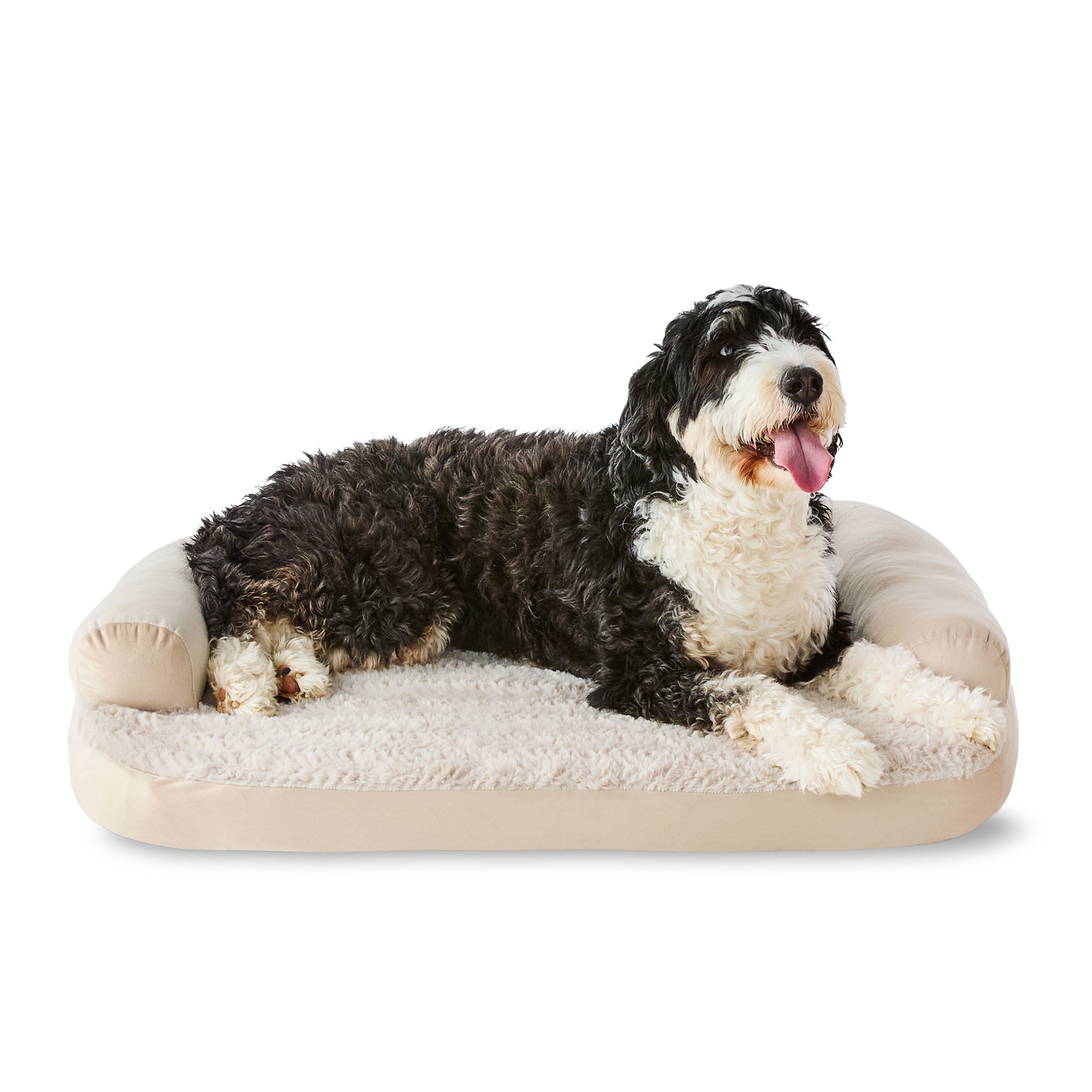 Vibrant Life Medium Round Corner Sofa Style Dog Bed, Tan, 25" x 35"