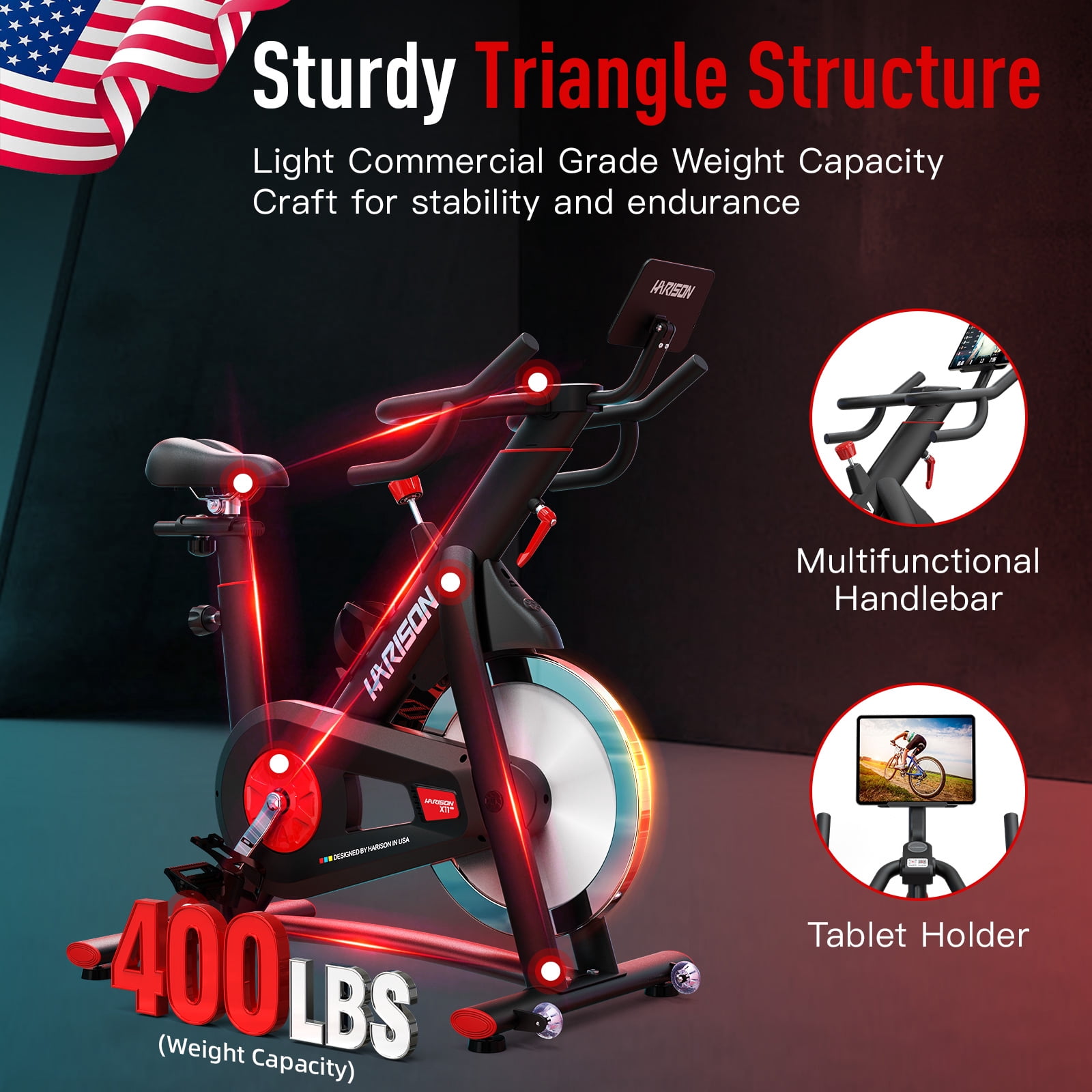 HARISON Magnetic Exercise Bike with Silent Infinite Resistance, 400lbs Capacity Indoor Cycling Bike with Bluetooth & Tablet Holder