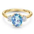thumbnail image 3 of Gem Stone King 18K Yellow Gold Plated Silver Millennium Blue Mystic Quartz and White Moissanite Engagement Ring for Women | 2.26 Cttw | Oval 9X7MM | Gemstone Birthstone | Size 8, 3 of 7