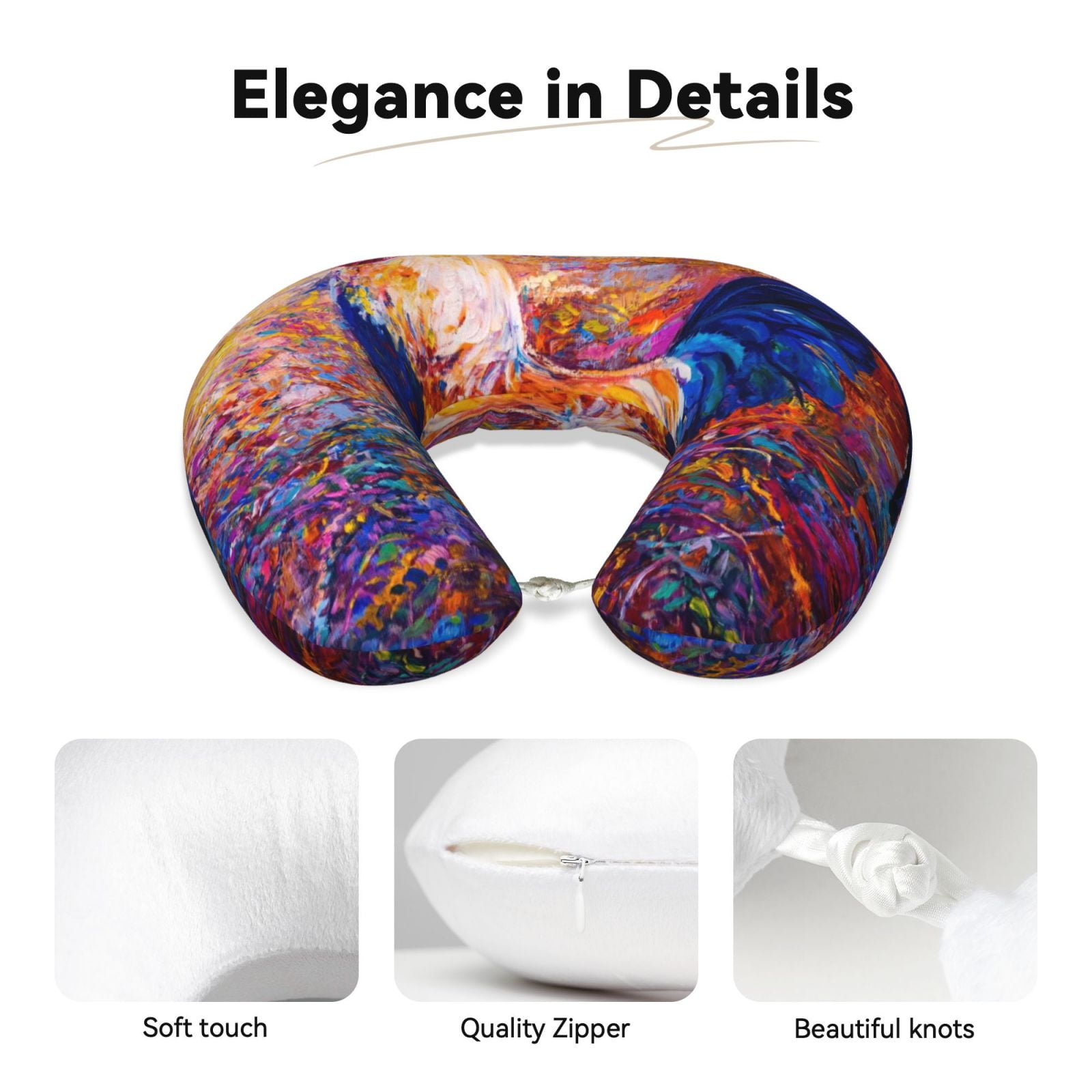 Xecao Rooster Oil Painting Print Memory Foam Cervical Neck Pillow Versatile U-Shaped Pillows for Home,Office,Camping,Travelling,Soft Washable Cover