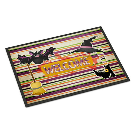 Witch Costume and Broom on Stripes Halloween 24x36 Doormat