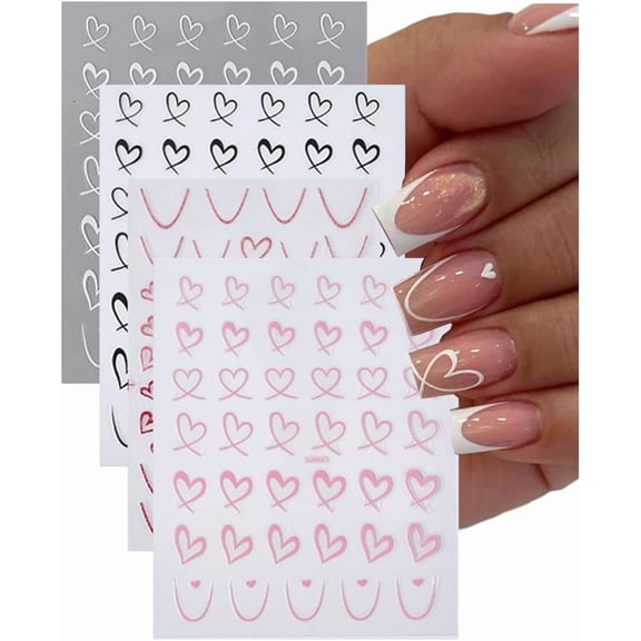 4 Sheets 4 Styles Plastic Stickers Nail Art Decorations Heart Mixed Color 10x8x0.02cm