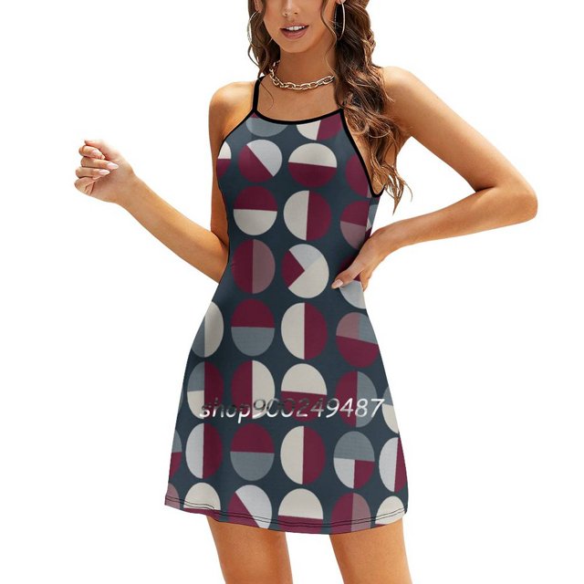 Pattern Circle Print Square Neck Dress Cute Loose Print Dresses Elegant Beach Party Dress