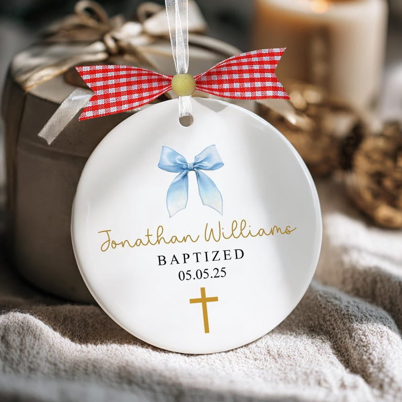 Personalized Boy Baptism Ornament – Custom Christening Keepsake, Baptized Decoration, First Communion Gift & Religious Keepsake for Boys