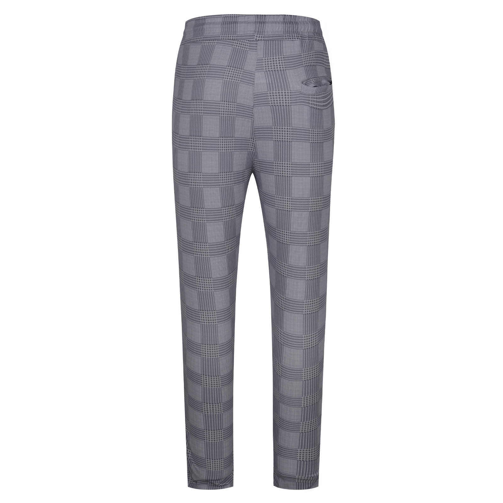 USNSM Men's Plaid Sweatpants Casual Fitness Slim Fit Joggers Drawstring Elastic Waist Straight Leg Pants with Pockets Gray S