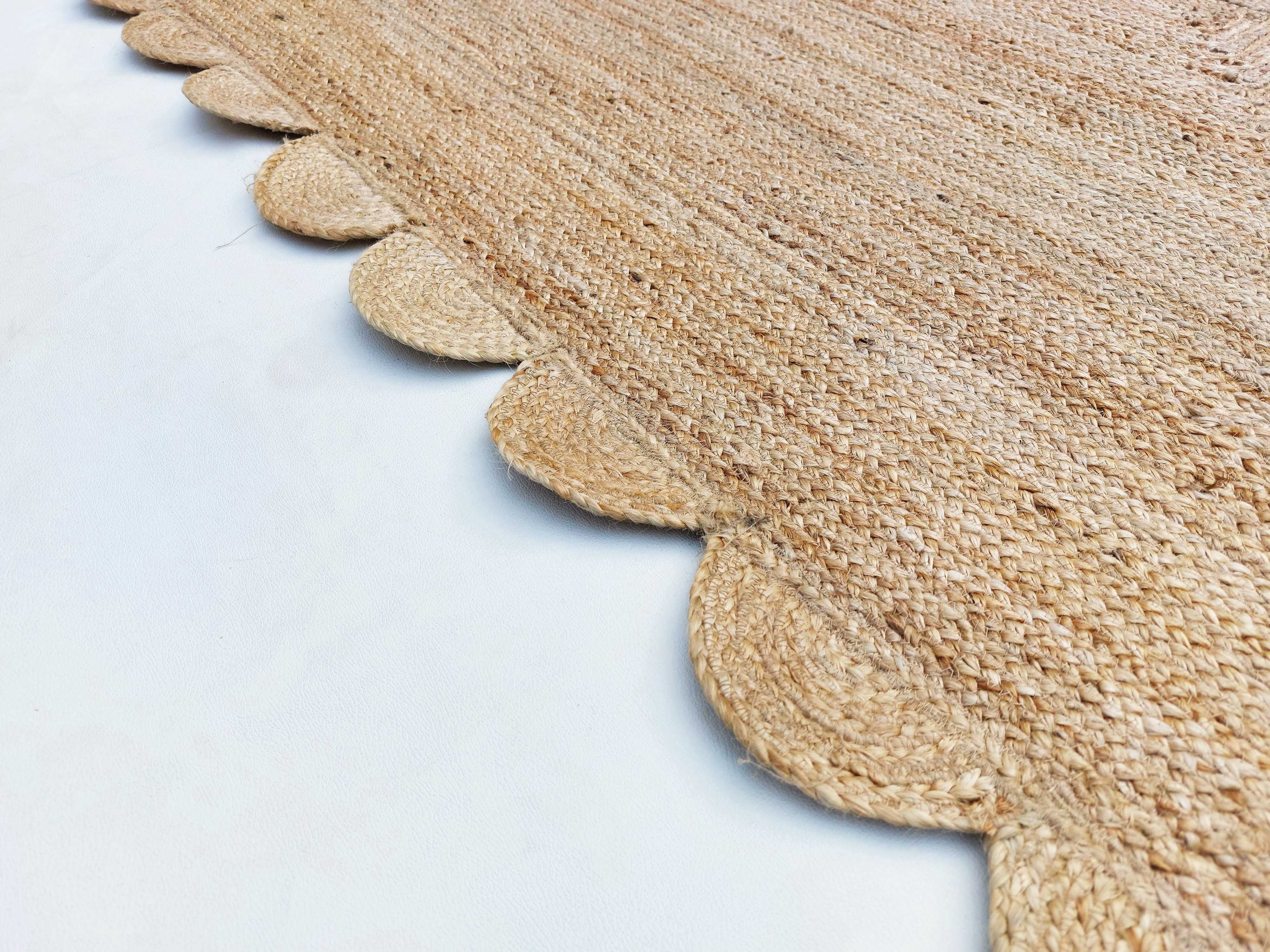 Natural Jute Scalloped Jute Area Rug 2x3 Feet