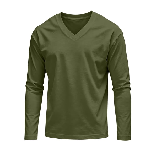 Delconic Men's V Neck Compression Shirt Long Sleeve Workout Shirt Cool Dry Fit Athletic Base Layer Tops Army Green L