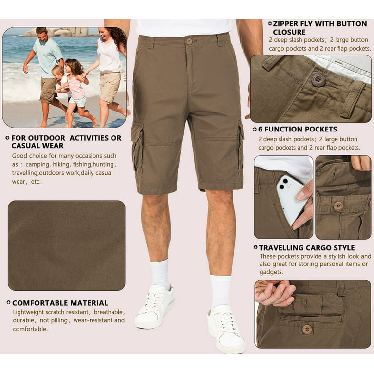 TRGPSG Men's Cargo Shorts with 6 Pockets Cotton Work Shorts (No Belt),Deep  Khaki 38