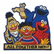Sesame Street Group All Together Now 3 3/4" Tall Embroidered Iron On Patch