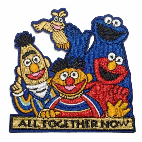 Sesame Street Group All Together Now 3 3/4" Tall Embroidered Iron On Patch