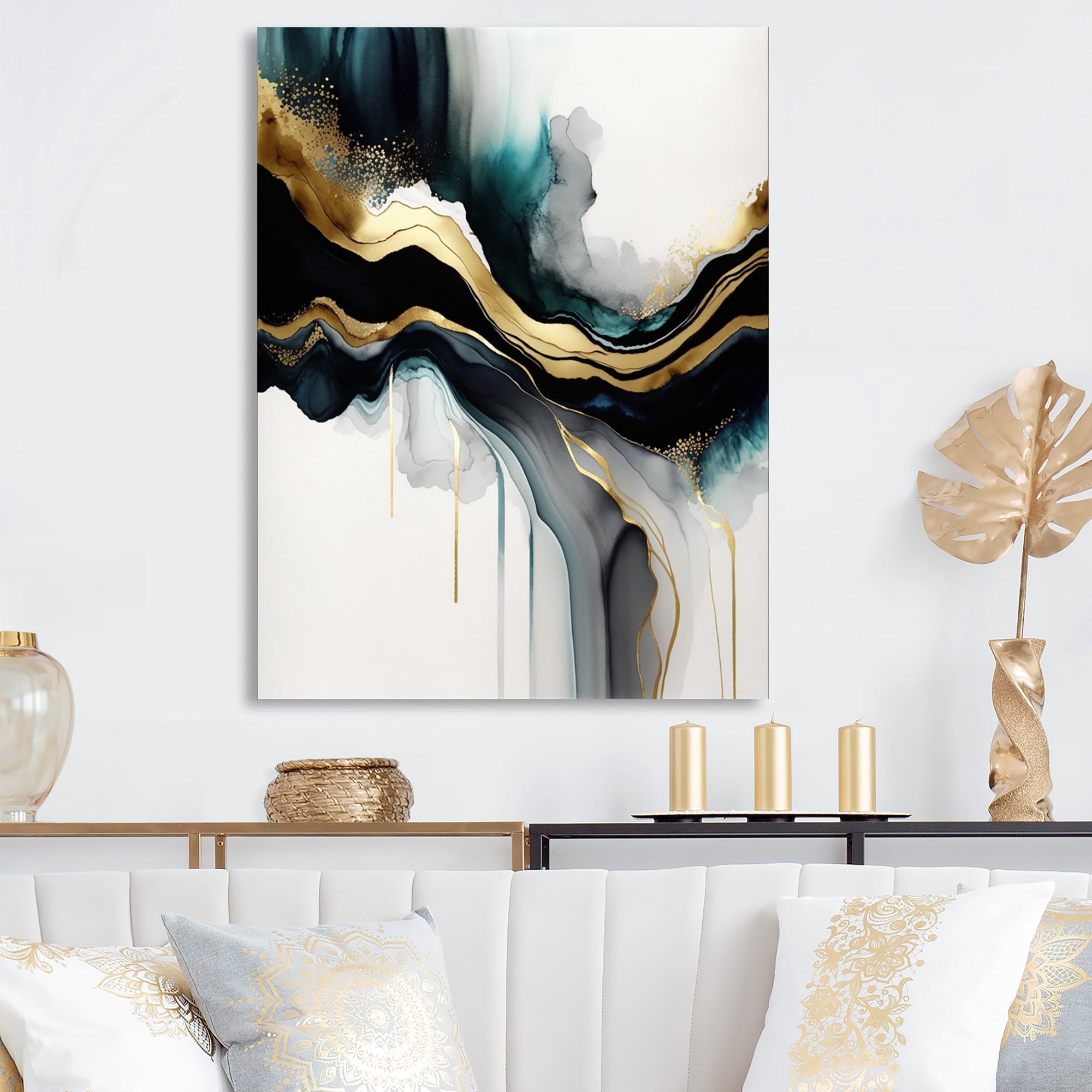 Designart Abstract Geode Marble White And Gold III Canvas Wall Art