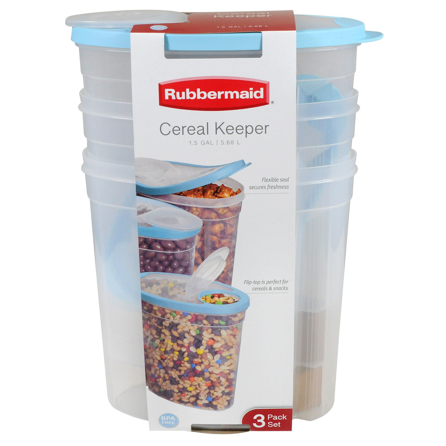 Rubbermaid Cereal Snack Pet Food Keeper Container Flip Top Lid 1.5 Gallon  24 Cup