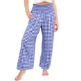 thumbnail image 2 of CCRFTGI Girls Plaid Pants High Elastic Waist Gingham Pants Wide Leg Lounge Palazzo Pants with Pockets for Kids 4-13 Y Blue 12-13 Years, 2 of 6