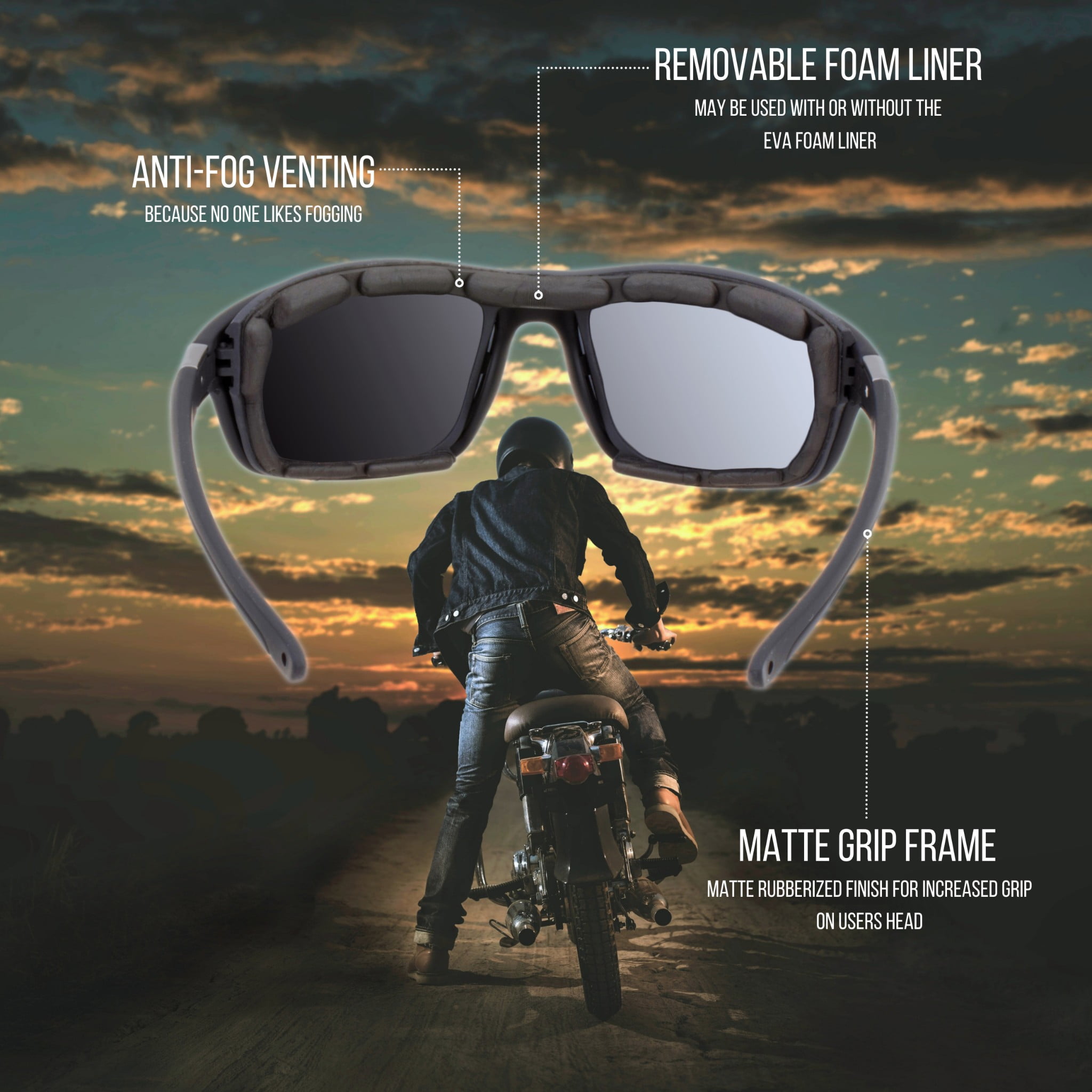 WYND Blocker Murph Wind Resistant Sunglasses Motorcycle Riding Dry Eye Glasses (M335 - Black, Clear)