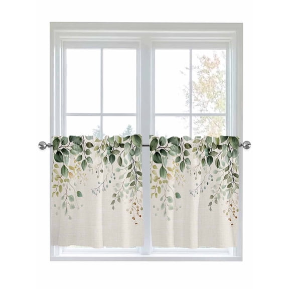 Half Window Curtains 24 Inches Long, Sage Green Eucalyptus Window Treatment Curtain Drapes, Traditional Tree Branch Leaf Plant Short Curtains Tiers for Kitchen Over Sink, 27.5"x24", 2 Panels