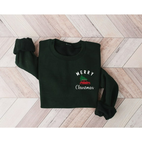 Christmas Sweatshirt, Merry Christmas Sweatshirt, Red Truck Holiday Sweatshirt, Christmas Tree Shirt, Christmas Matching Sweater