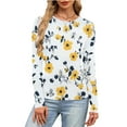 thumbnail image 6 of YueHuiYing Women's Casual Round Neck Long Sleeved Floral Print Slim Tight Fitting Loose Tunic Top White M, 6 of 6