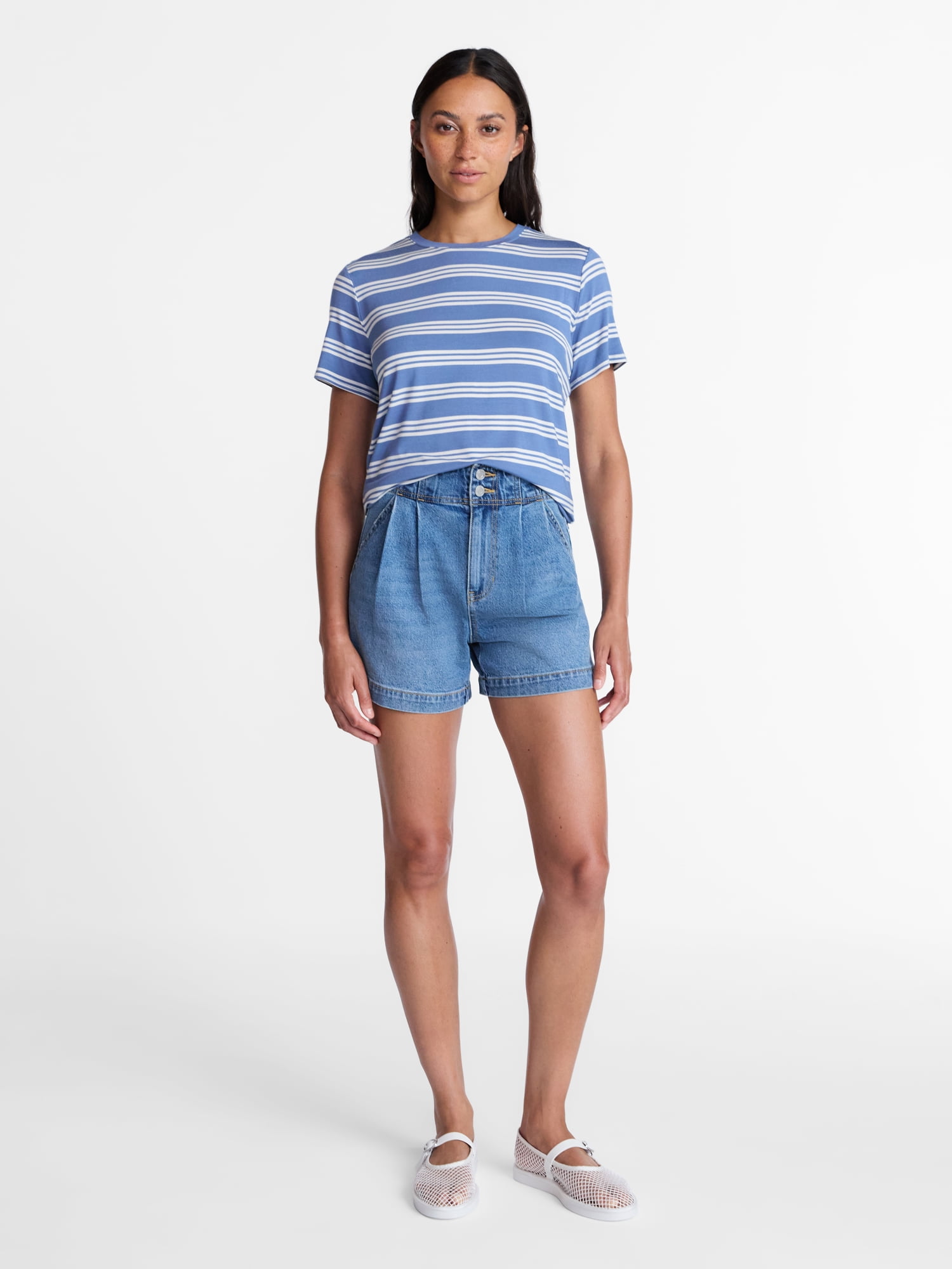 Time and Tru Women's Draped Boxy Tee with Short Sleeves, Sizes XS-XXXL