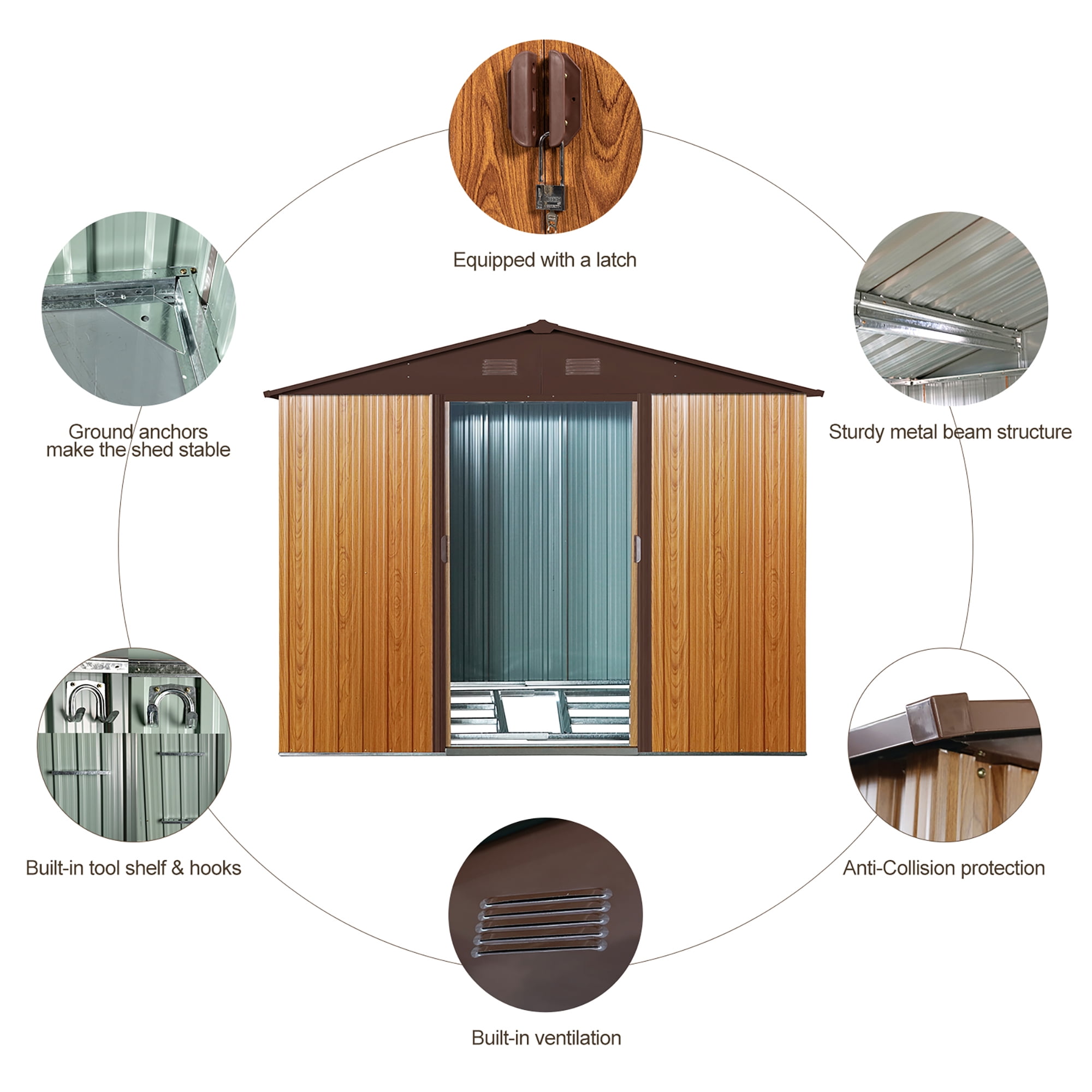 Aimee Lii 88" x 63" Outdoor Metal Storage Shed, Utility Tool Shed Storage House, Metal Sheds for Backyard Garden Patio Lawn, Brown Aimee Lii 88" x 63" Outdoor Metal Storage Shed, Utility Tool Shed Storage House, Metal Sheds for Backyard Garden Patio Lawn, Brown