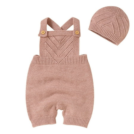 

XINSHIDE Newborn Infant Baby Knit Romper Cotton Sleeveless Boy Girl Sweater Clothes Solid Jumpsuit 1 Piece Outfits With Hat Caps Set Baby Clothing