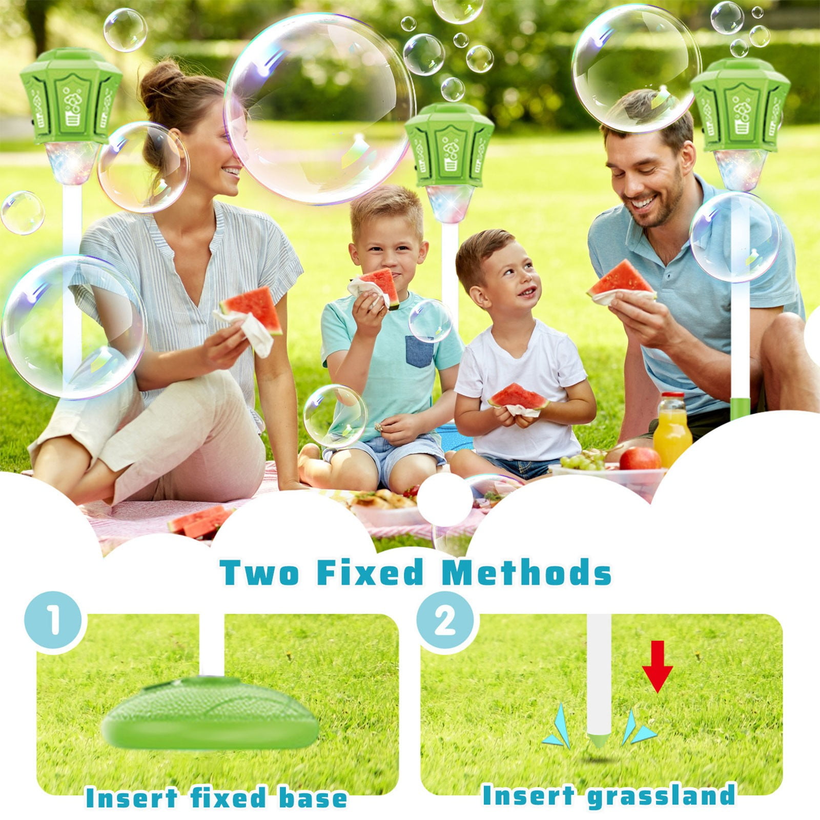 Automatic Bubble Machine Blower, Outdoor Indoor Bubble Maker with Colorful LED Lights and Music, Rechargeable Bubble Blower for Garden Park Parties, 46x8x8 Inches