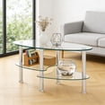 thumbnail image 1 of taoruifang Transparent Oval Tempered Glass Coffee Table, 3-Layer Stainless Steel Leg Tea Table for Living Room, 1 of 16