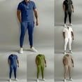 thumbnail image 5 of Men Tracksuits Spring Summer Short Sleeve Lapel Zip-up Tops Pants Two Piece Sets, 5 of 11