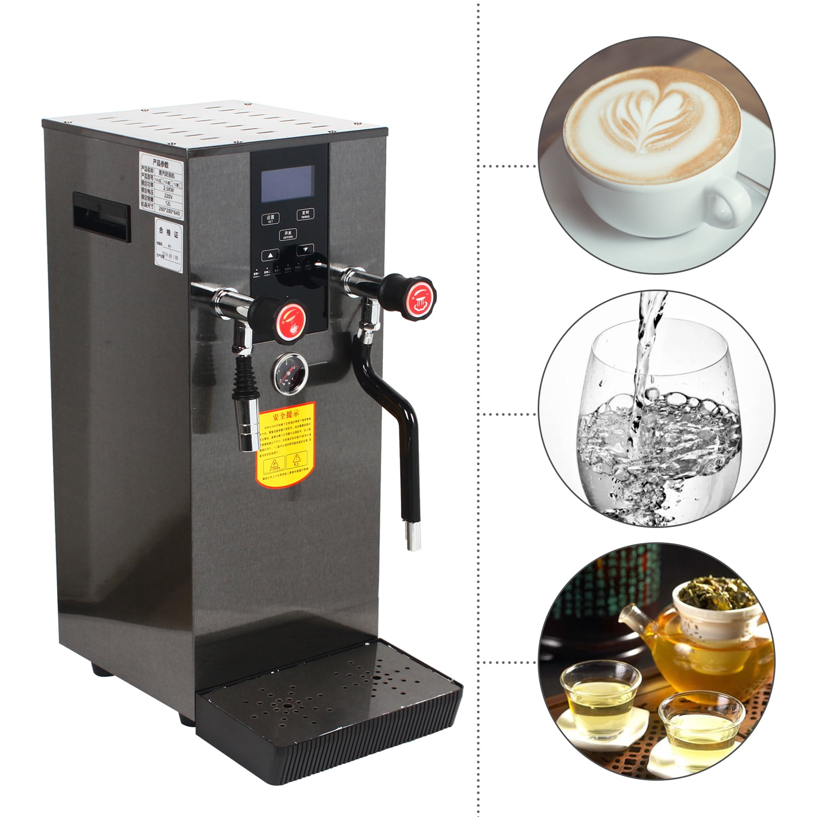 VorChef Commercial Milk Frother, 110V 2500W Electric Steam Milk Frothing  Machine Espresso Coffee Milk Foam Machine with LED Display, Steam Water