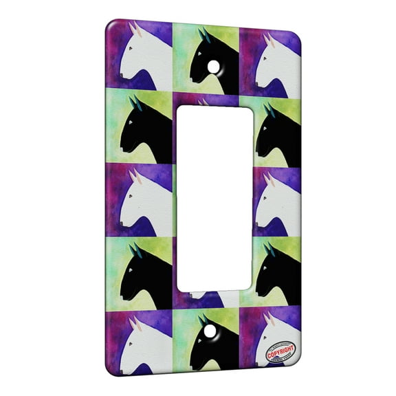 KuzmarK™ 1 Gang Rocker Wall Plate - White Bull Terrier Dog Pattern Art by Denise Every